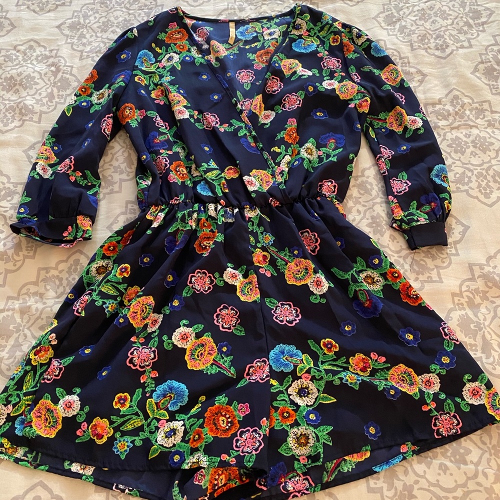 Navy Floral Print V-Neck Romper/Jumper